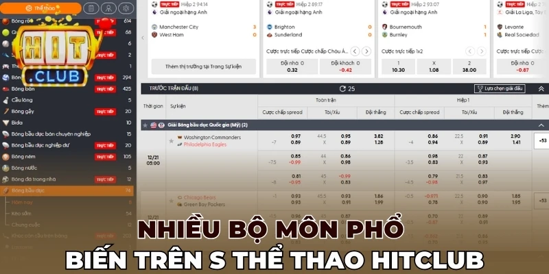 Nhiều bộ môn phổ biến trên S thể thao Hitclub